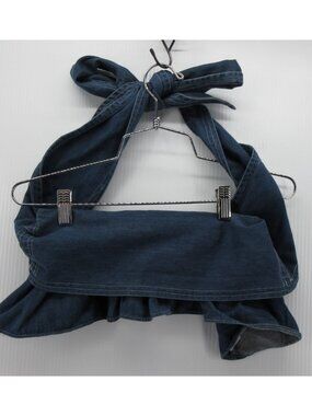 Apiece Apart Top 4 Halter Bandeau Cropped Denim Ruffle Tie-Back Small